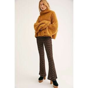 Free People Black + Red Party Pull On Flare Pants Medium Groovy Retro Vibe